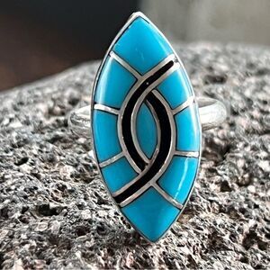 Native American Zuni Channel Inlay Turquoise Sterling Silver Ring by Amy Wesley